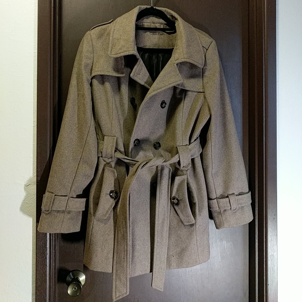 Calvin Klein Brown Camel Wool Pea Coat